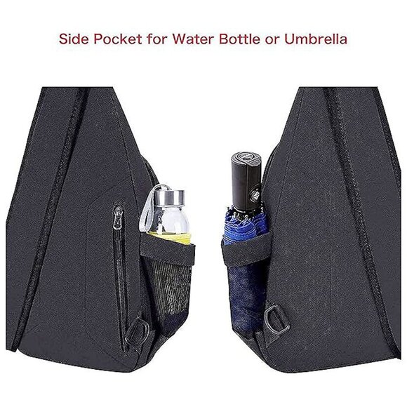 Sling Backpack,Canvas Crossbody Hiking Daypack , Space Gray - Picture 7 of 7